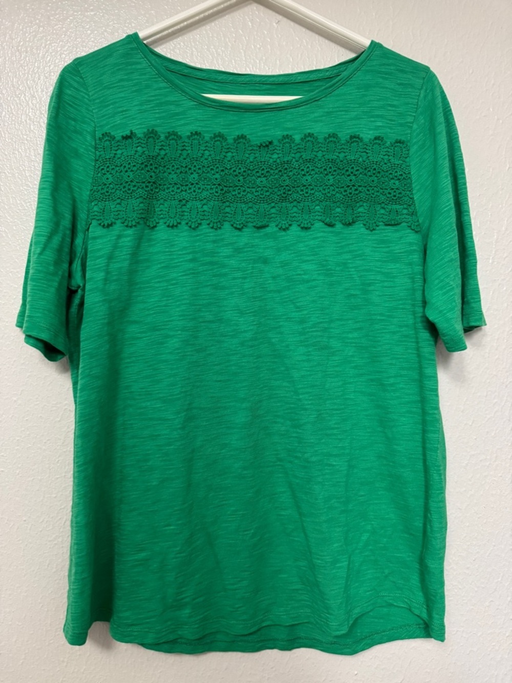 Talbots Women’s Green Crochet-Detail Tee